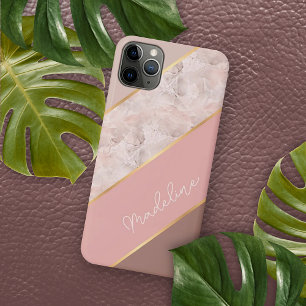 Coque iPhone 12 Taupe Personnalisé Mauve Dustère Rose Blush Marbre