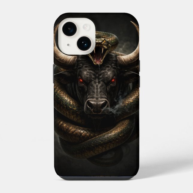 Coque iPhone Taureau en colère et bouclier de serpent - Boîtier (Verso)