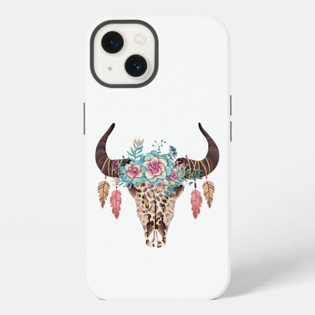 Coque iPhone Taureau floral à impression léopard occidental (Verso)