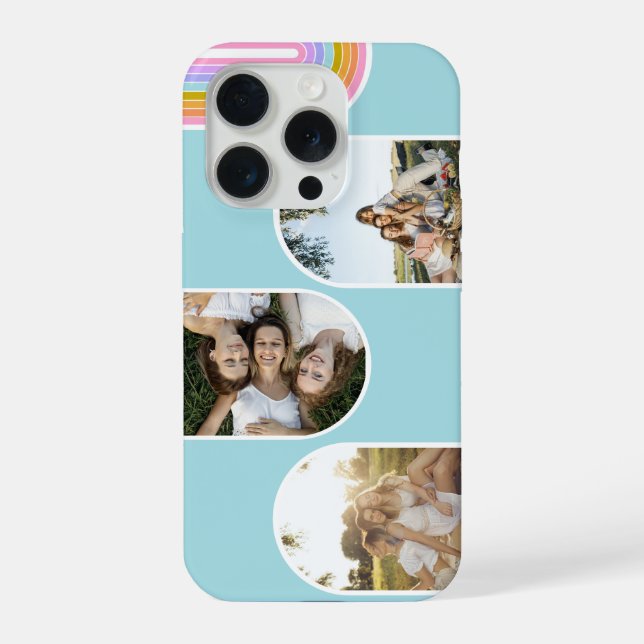 Coque iPhone Teal Cute Modern 3 Photo Layout Custom (Verso)