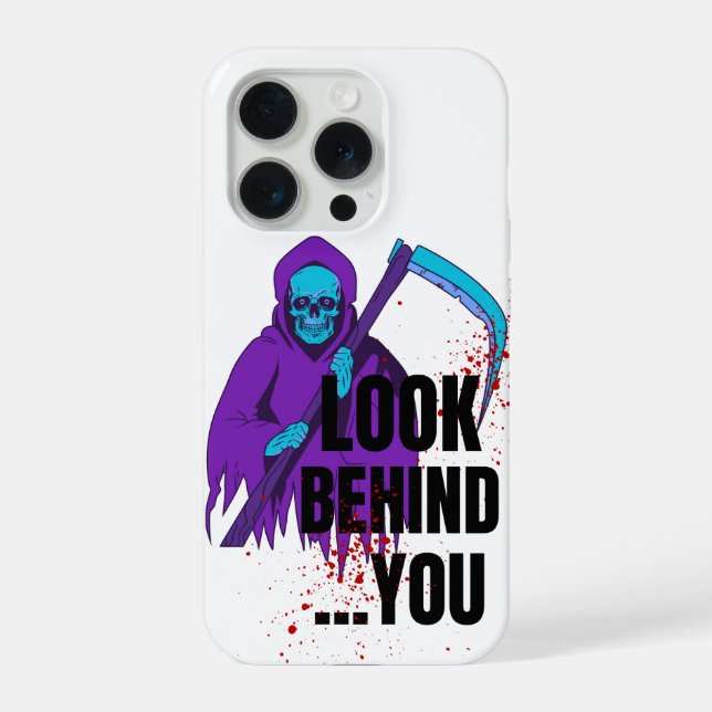 Coque iPhone Téléphone d'horreur « Regardez derrière vous » ave (Verso)
