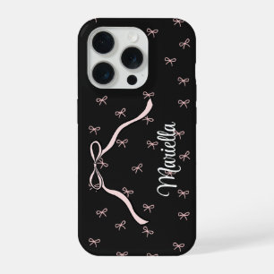 Coque iPhone 15 Pro Téléphone personnalisé avec ruban noir Coquette