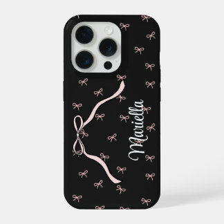 Coque iPhone 15 Pro Téléphone personnalisé avec ruban noir Coquette