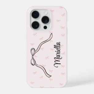 Coque iPhone 15 Pro Téléphone personnalisé Ruban rose Coquette