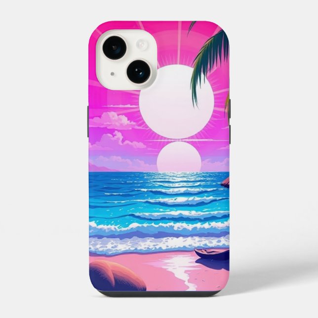 Coque iPhone Téléphone Sunset Plage multicolore (Verso)