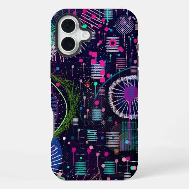 Coque iPhone Tempête de neige cosmique : Art abstrait maximalis (Verso)