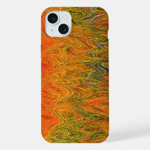 Coque iPhone 15 Plus "Tempête neuronale" Abstrait jaune orange