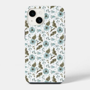 Coque Pour iPhone 14 Tendance Bohème Fleurie Bleu Vert