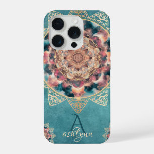 Coque iPhone 15 Pro Tendance Boho Aquarelle Nébuleuse Fleur d'Or Manda