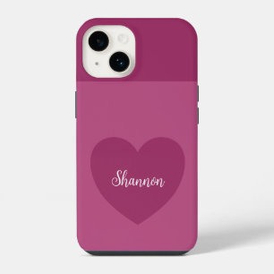 Coque Pour iPhone 14 Tendance Couleur Rose Violet Cœur & Nom Minimalist