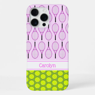 Coque iPhone 16 Pro Max Tennis pattern custom name pink green
