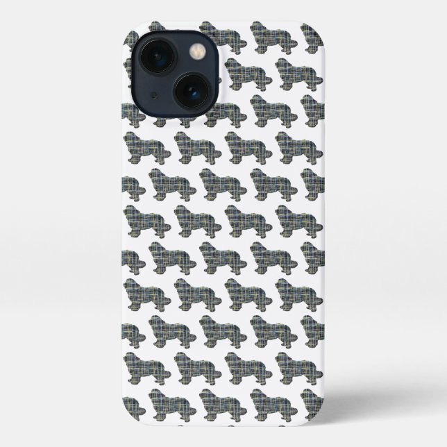Coque iPhone Terre-Neuve Chien Cute Silhouette Grille blanche (Verso)