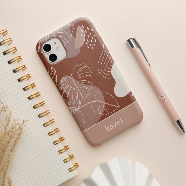 Coque iPhone Terre sombre Boho Boho Tropical Monstera Leaf (Créateur téléchargé)