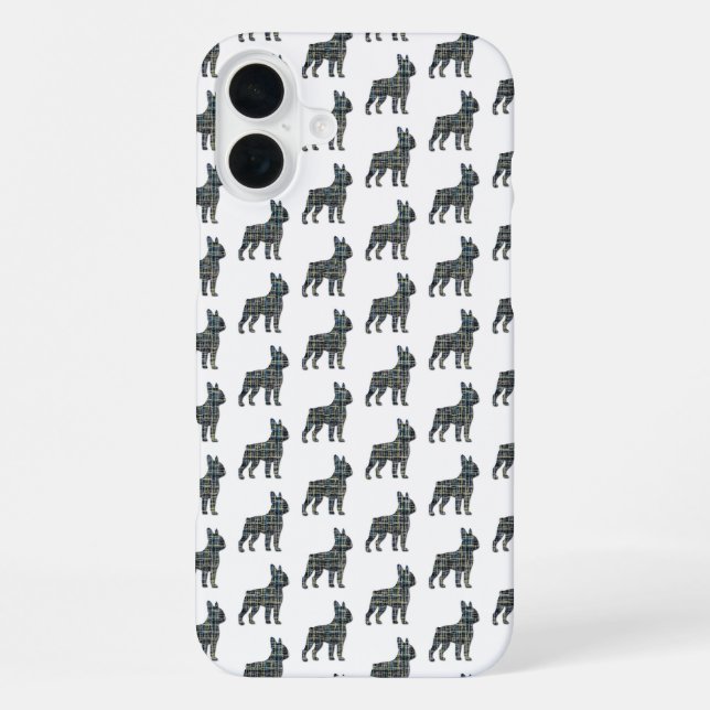 Coque iPhone Térrier de Boston Chien Silhouette Grille Noir (Verso)