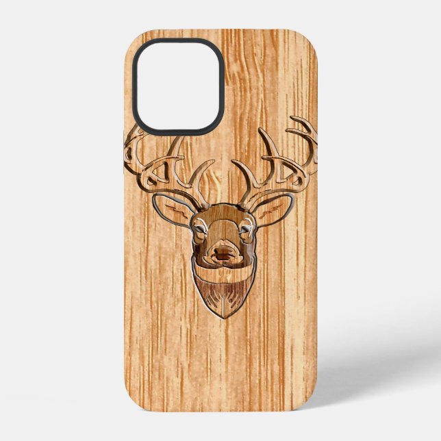 Coque iPhone Tête de Cerf à Queue Blanche Bois Style Décor (Verso)