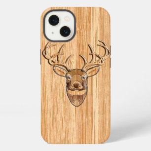 Etui iPhone 13 Tête de cerf à queue blanche décor en bois de styl