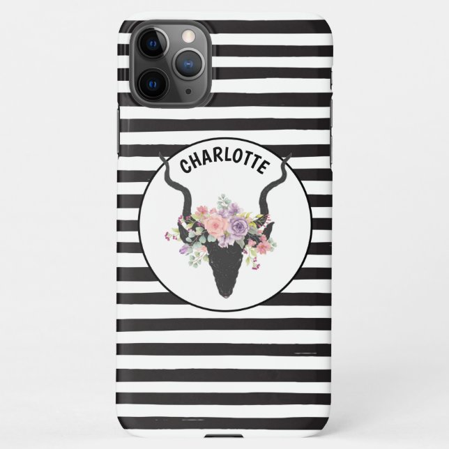 Coque iPhone Tête de cerf et roses personnalisés (Dos)