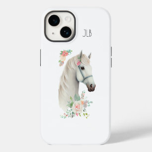 Coque Pour iPhone 14 Tête de Cheval Blanc Magnifique Monogramme Floral