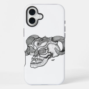 Coque iPhone 16 Plus Tête de diable crâne Dessin noir et blanc