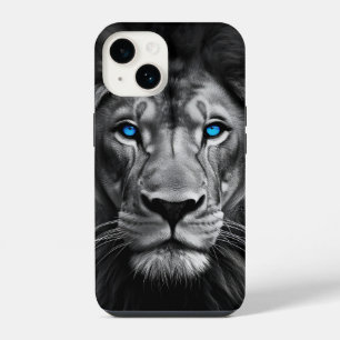 Coque Pour iPhone 14 Tête de lion gras avec yeux bleu rayonnant - iPhon