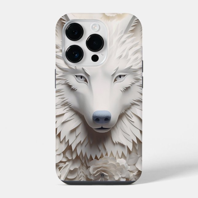 Coque iPhone Tête de loup blanc 3D (Verso)