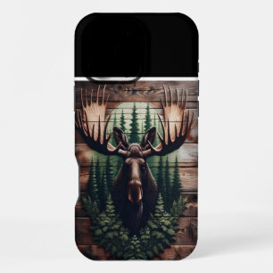 Coque iPhone 16 Pro Max Tête d'orignal sur bois