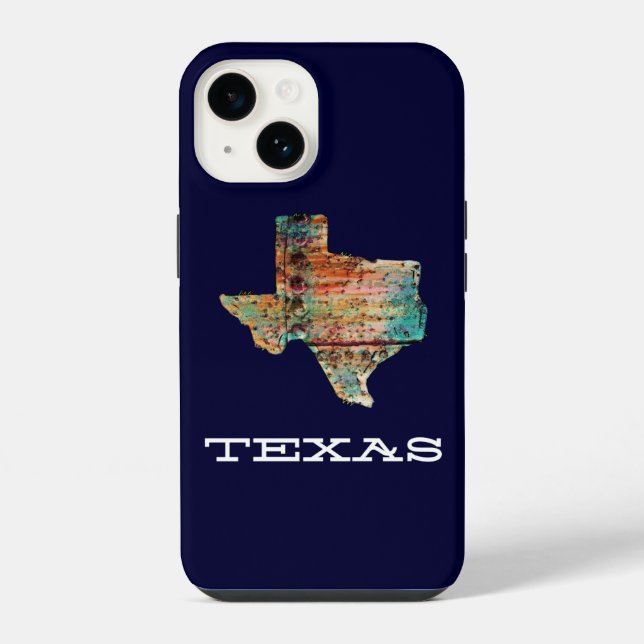 Coque iPhone Texas Map Rustic Bois Style sur Bleu (Verso)