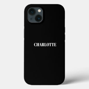 Etui iPhone 13 Texte de nom moderne personnalisé noir blanc uni
