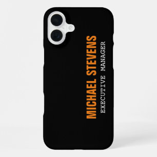 Coque iPhone 16 Plus Texte en gras Noir Blanc Orange Élégant Profession