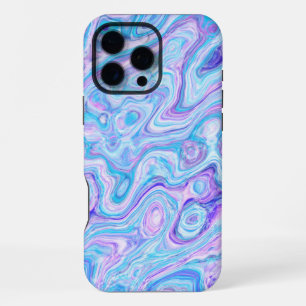 Coque iPhone 16 Pro Max Texte Marbré Abstrait Coloré Violet Bleu Lavande