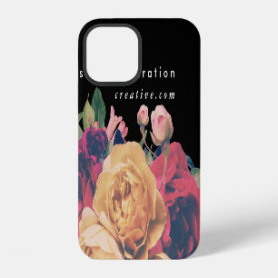 Coque iPhone 12 Texte noir et blanc Fête botanique de rose d'affai