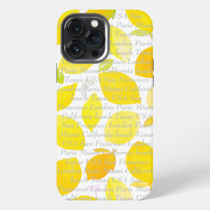 Etui iPhone 13 Pro Max Texte personnalisable et motif moderne de citron d