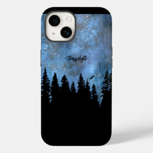 Coque Pour iPhone 14 Texte personnalisé Forêt de pins Nuit
