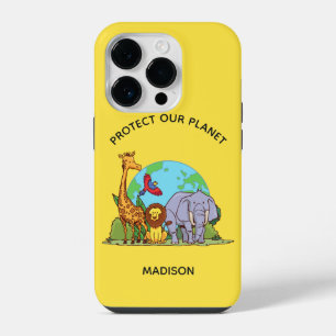 Coque Pour iPhone 14 Plus Texte personnalisé Terre avec des animaux