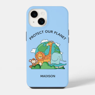 Coque Pour iPhone 14 Texte personnalisé Terre avec des animaux