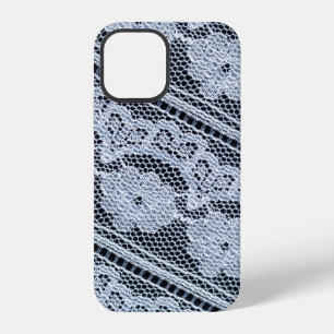 Coque iPhone 12 Texture, arrière-plan, motif. tissu de dentelle bl
