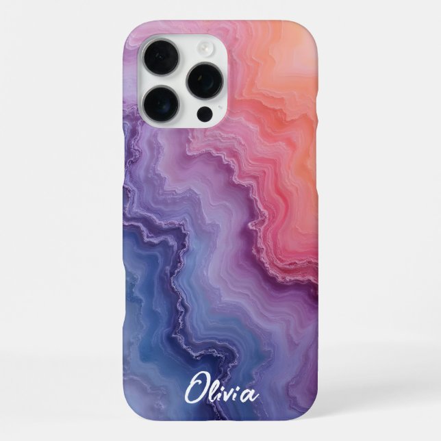 Coque iPhone Texture d'agate dans les couleurs du lever de sole (Verso)