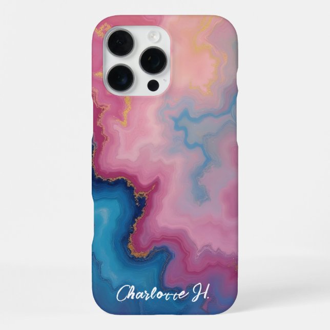 Coque iPhone Texture d'agate rose et bleue (Verso)