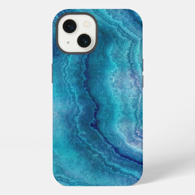 Coque iPhone Texture d'Agate Turquoise Bleu (Verso)