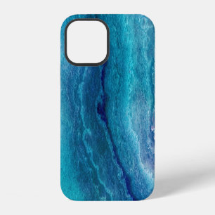 Coque iPhone 12 Texture d'agate vert de mer bleu