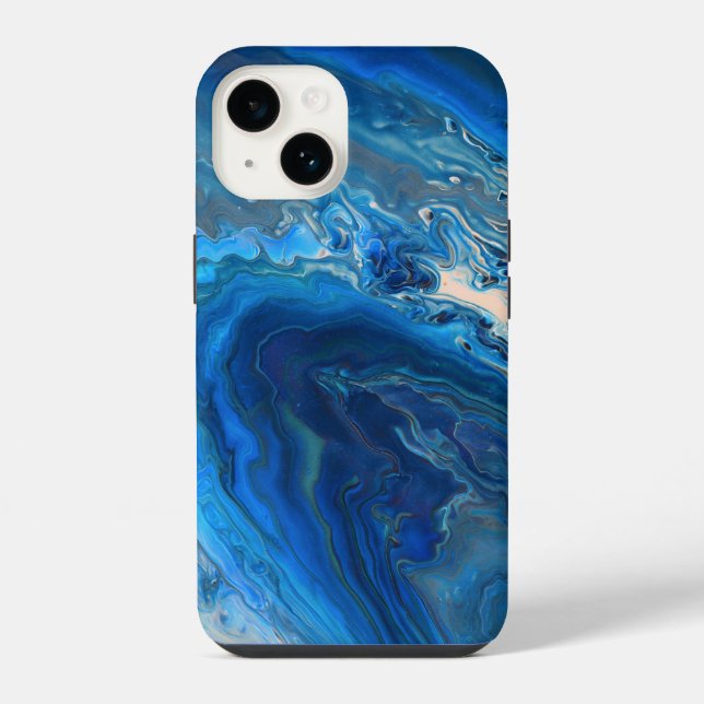 Coque iPhone Texture d'art fluide en agate Blue Marble (Verso)