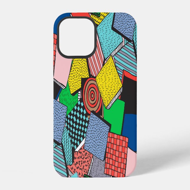 Coque iPhone Texture de blocs abstraits dessinés à la main (Verso)
