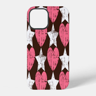 Coque iPhone 12 Texture de coeurs et d'étoiles usés Rétro