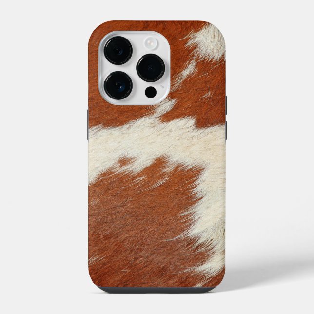 Coque iPhone Texture de cuir de vache marron et blanc (Verso)