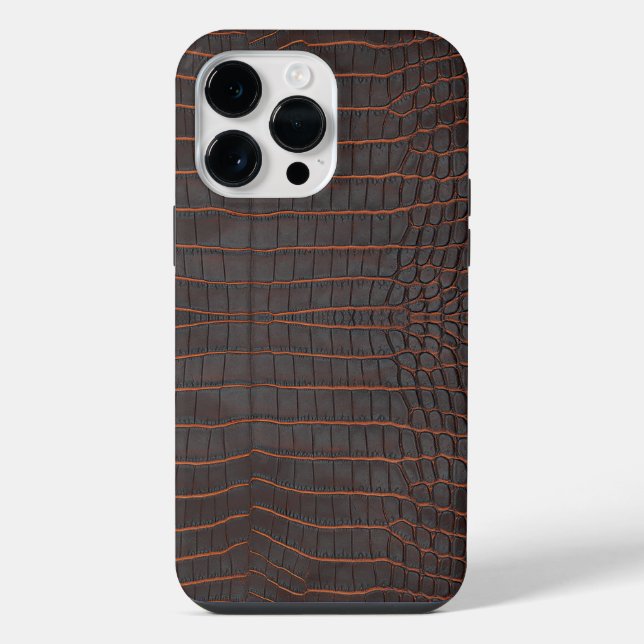 Coque iPhone Texture de faux marron imprimé crocodile (Verso)