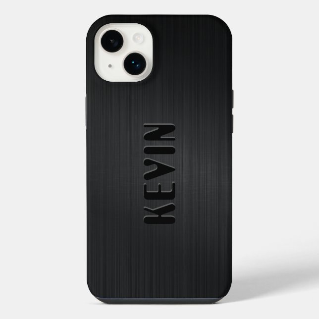 Coque iPhone Texture de fibre noire Monogramme (Verso)