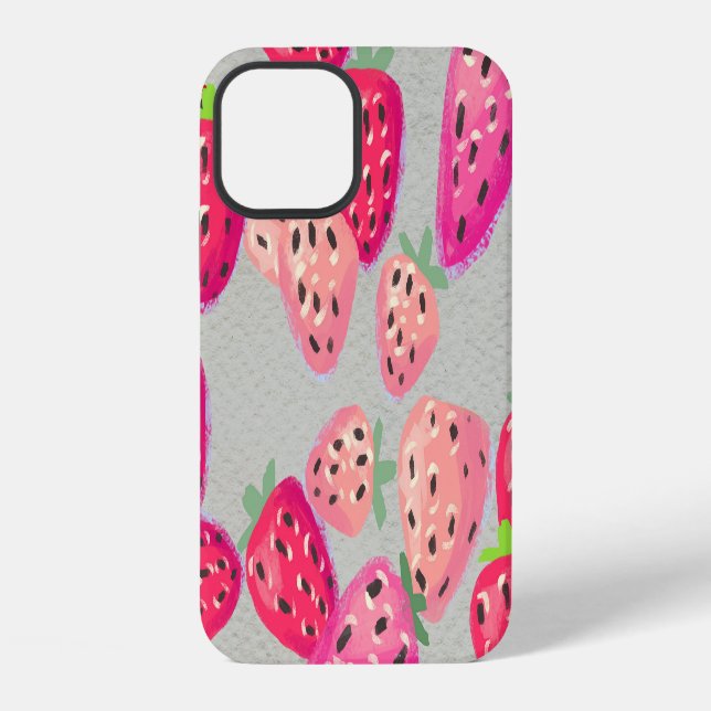 Coque iPhone Texture de fraise mûre dessinée à la main (Verso)