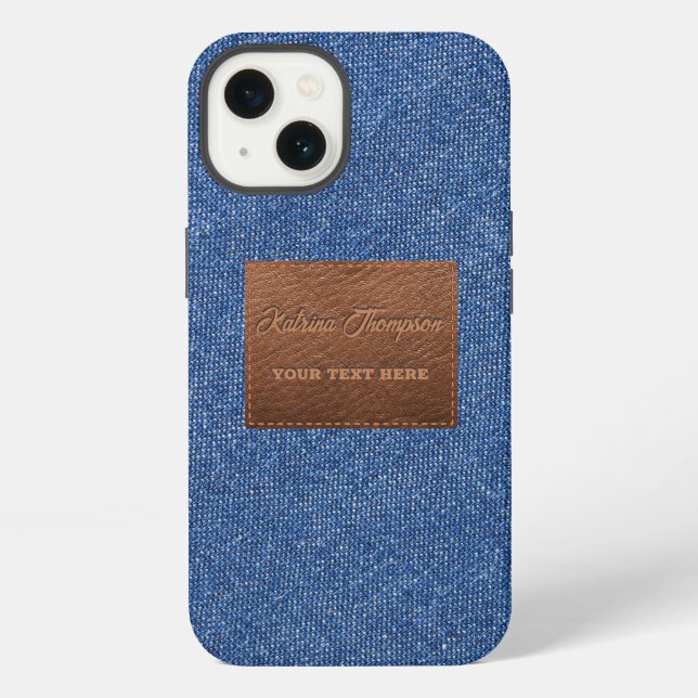 Coque iPhone Texture de jeans en denim bleu foncé moderne avec  (Verso)