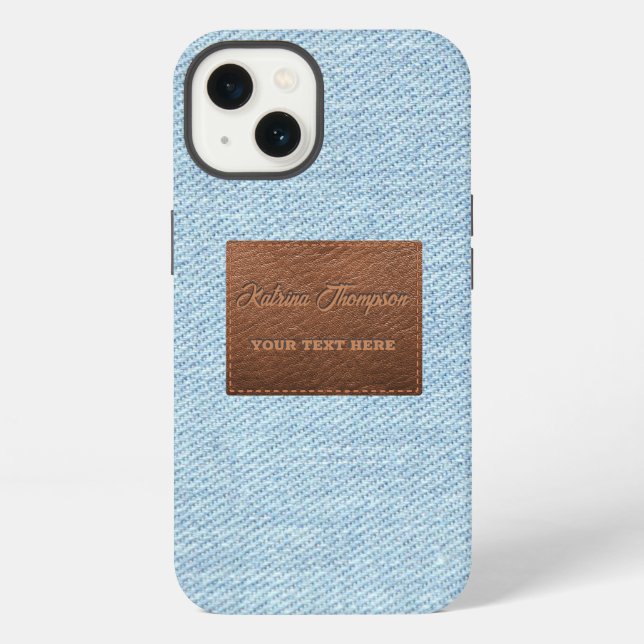 Coque iPhone Texture de jeans en denim bleu moderne avec patch  (Verso)