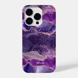 Coque Pour iPhone 14 Plus Texture de l'agate de la Glitterie violette